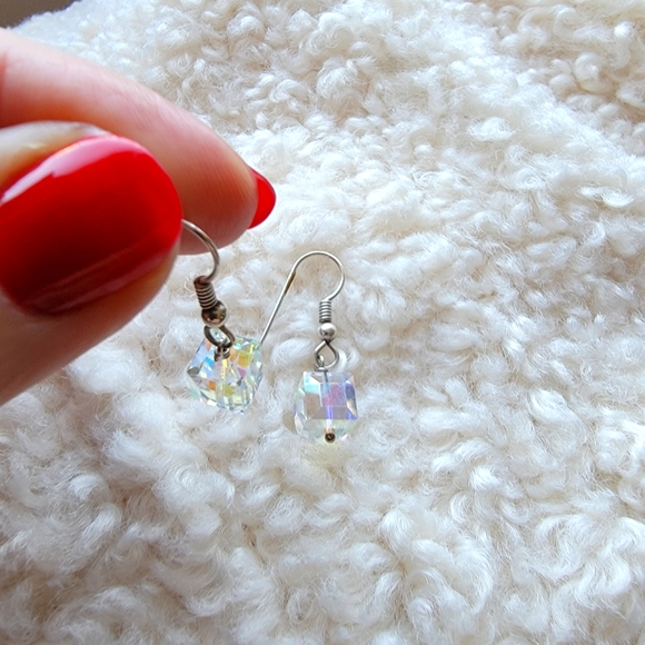 Swarovski Crystal and Sterling Silver Cube Drop Earrings - Picture 3 of 3